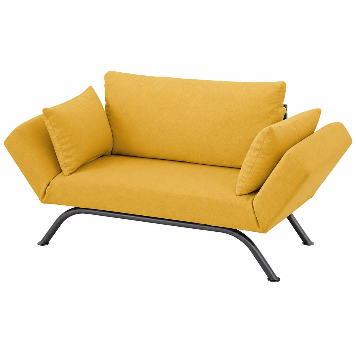 Divano Letto Scandinavo Giallo con Braccioli Regolabili e Materasso Waterfoam 80x200