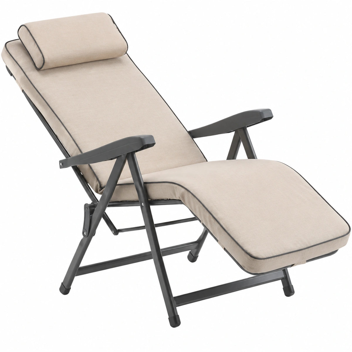 Poltrona Reclinabile Imbottita Tomaino - Relax Interno ed Esterno - Comoda e Pieghevole, Colore Ecrù