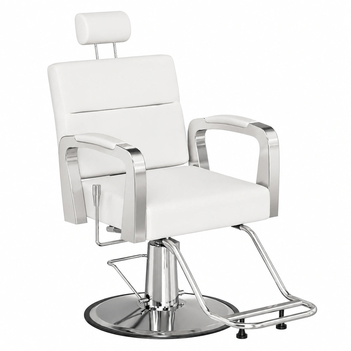 Sedia Recliner per Parrucchiere, Girevole 360°, Altezza Regolabile, Poltrona Professionale per Salone di Bellezza Domestico, Bianca