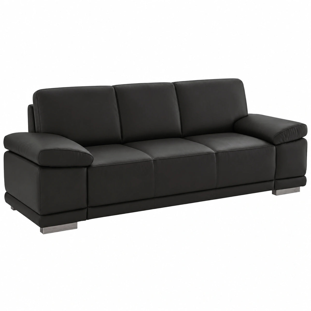 Divano a 3 posti in pelle marrone scuro con braccioli regolabili, design moderno