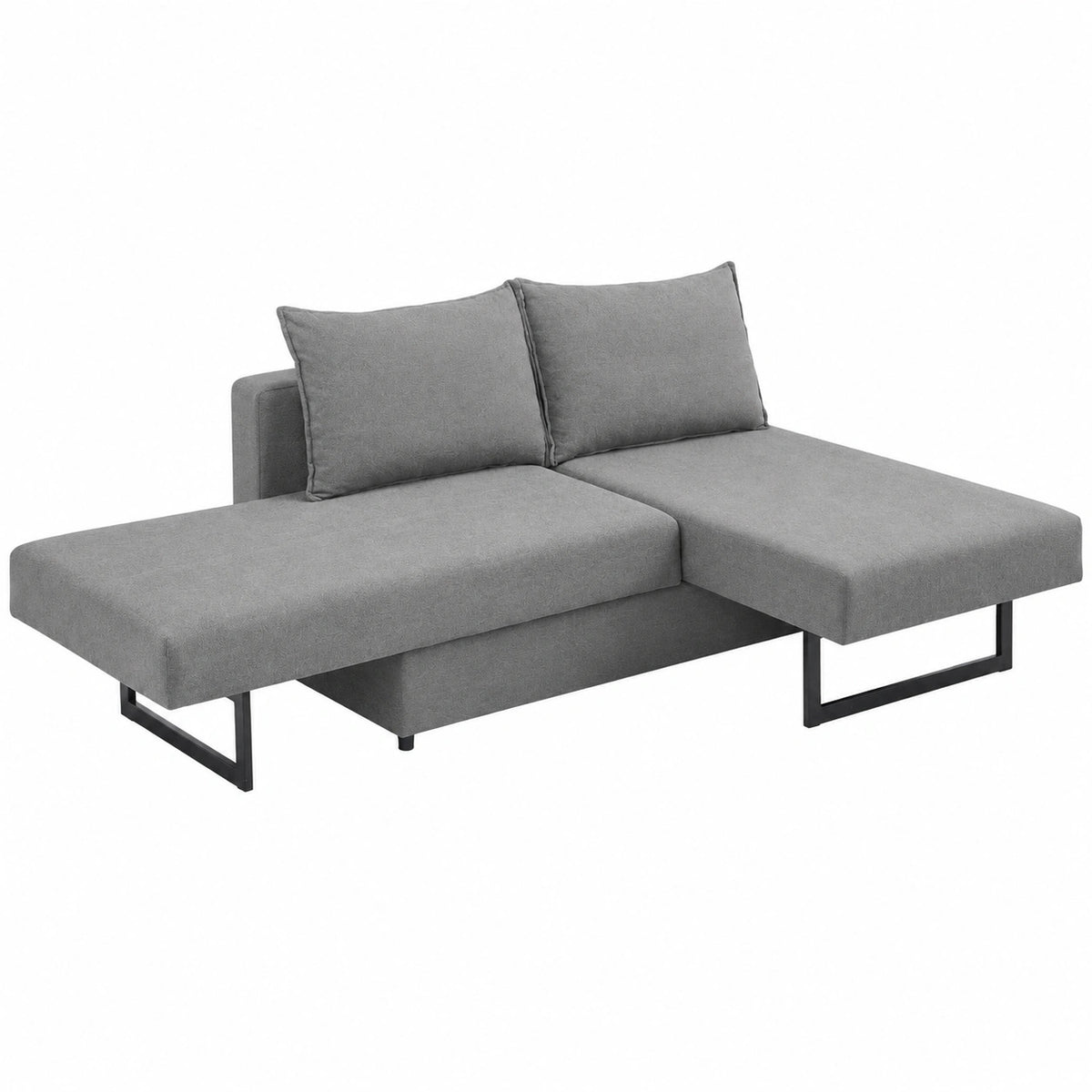Divano letto matrimoniale con chaise longue moderna, 3 posti, 230 cm, grigio