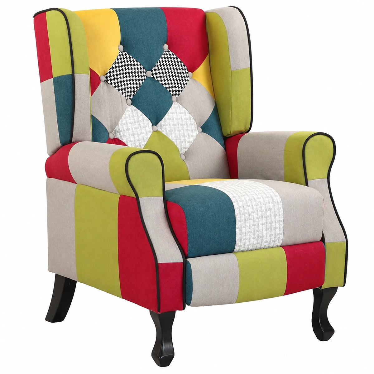 Poltrona Relax Reclinabile in Tessuto Patchwork per Salotto e Ufficio