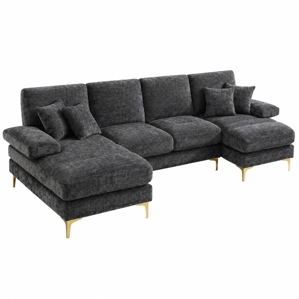 Divano modulare moderno a U a 4 posti in tessuto chenille grigio