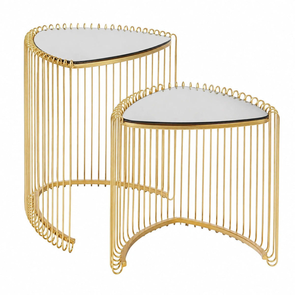 Kare Design Tavolino da Caffè Wire Gold Set di 2, Metallo e Vetro, Stile Moderno