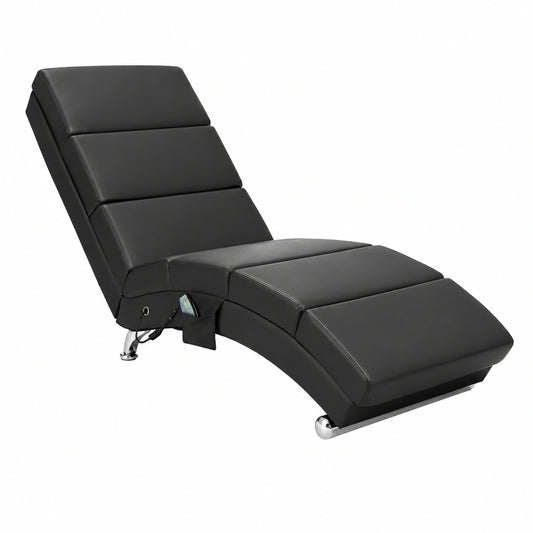 Chaise Longue Massaggiante e Termica in Tessuto Imbottito, Portata 180 kg, Reclinabile per Relax e Lettura