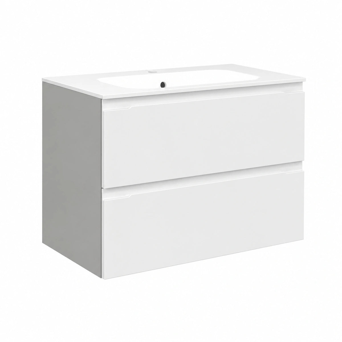Mobile Bagno Sospeso 80cm, 2 Cassetti Ampi, Lavabo Moderno, Bianco e Grigio
