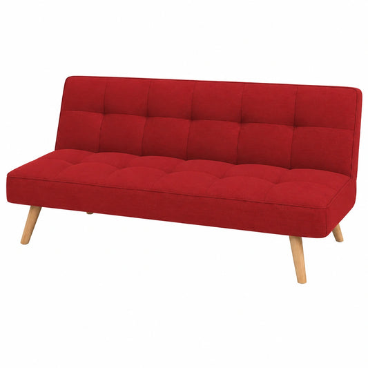 Divano Letto 3 Posti Bordeaux con Sistema Clic-Clac e Piedini in Legno