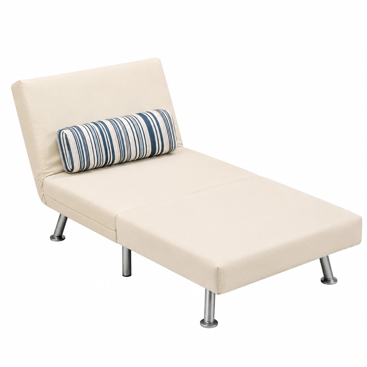 Poltrona Letto Singolo in Tessuto con Struttura in Metallo e Schienale Regolabile a 5 Posizioni, 75x73x73cm, Crema