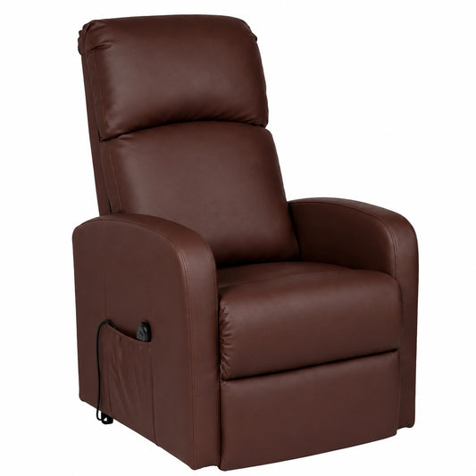 Poltrona Relax Elettrica in Ecopelle con Alzapersona e Reclinazione 135° - Schienale Ergonomico e Telecomando per Soggiorno, Marrone, 65x85x105 cm