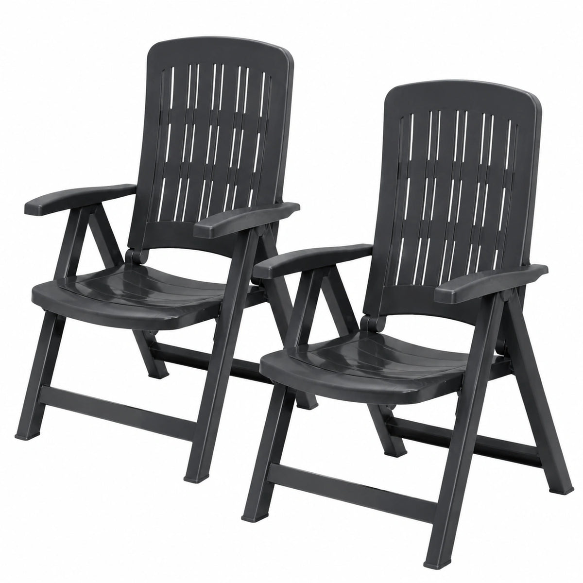 Set di 2 Sedie da Giardino Pieghevoli Antracite, 5 Posizioni Regolabili, 59x61x104 cm, Fabbricazione Italiana