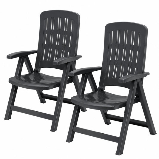 Set di 2 Sedie da Giardino Pieghevoli Antracite, 5 Posizioni Regolabili, 59x61x104 cm, Fabbricazione Italiana