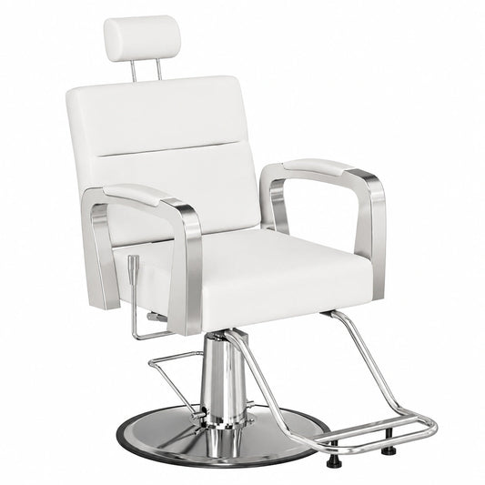 Sedia Recliner per Parrucchiere, Girevole 360°, Altezza Regolabile, Poltrona Professionale per Salone di Bellezza Domestico, Bianca