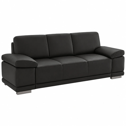 Divano a 3 posti in pelle marrone scuro con braccioli regolabili, design moderno