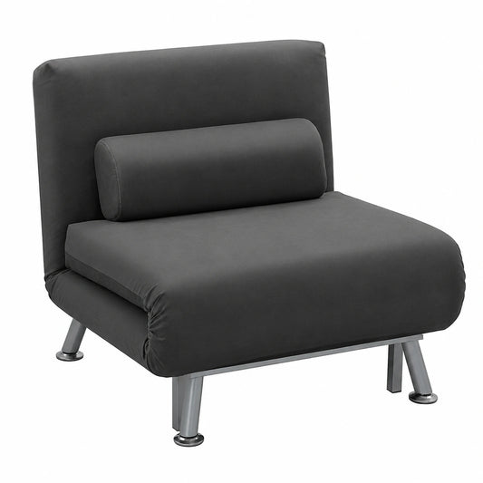 Poltrona Letto Singola 3 in 1 Reclinabile a 5 Posizioni con Materasso e Cuscino, Divano Pieghevole in Velluto Grigio Scuro