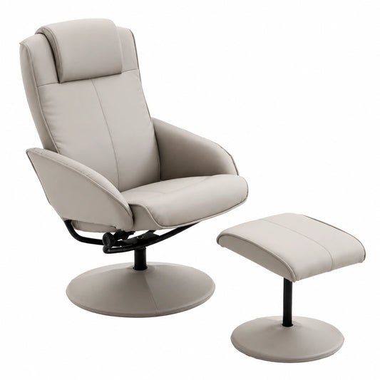 Poltrona Reclinabile HOMCOM con Pouf e Rivestimento in Ecopelle Grigia