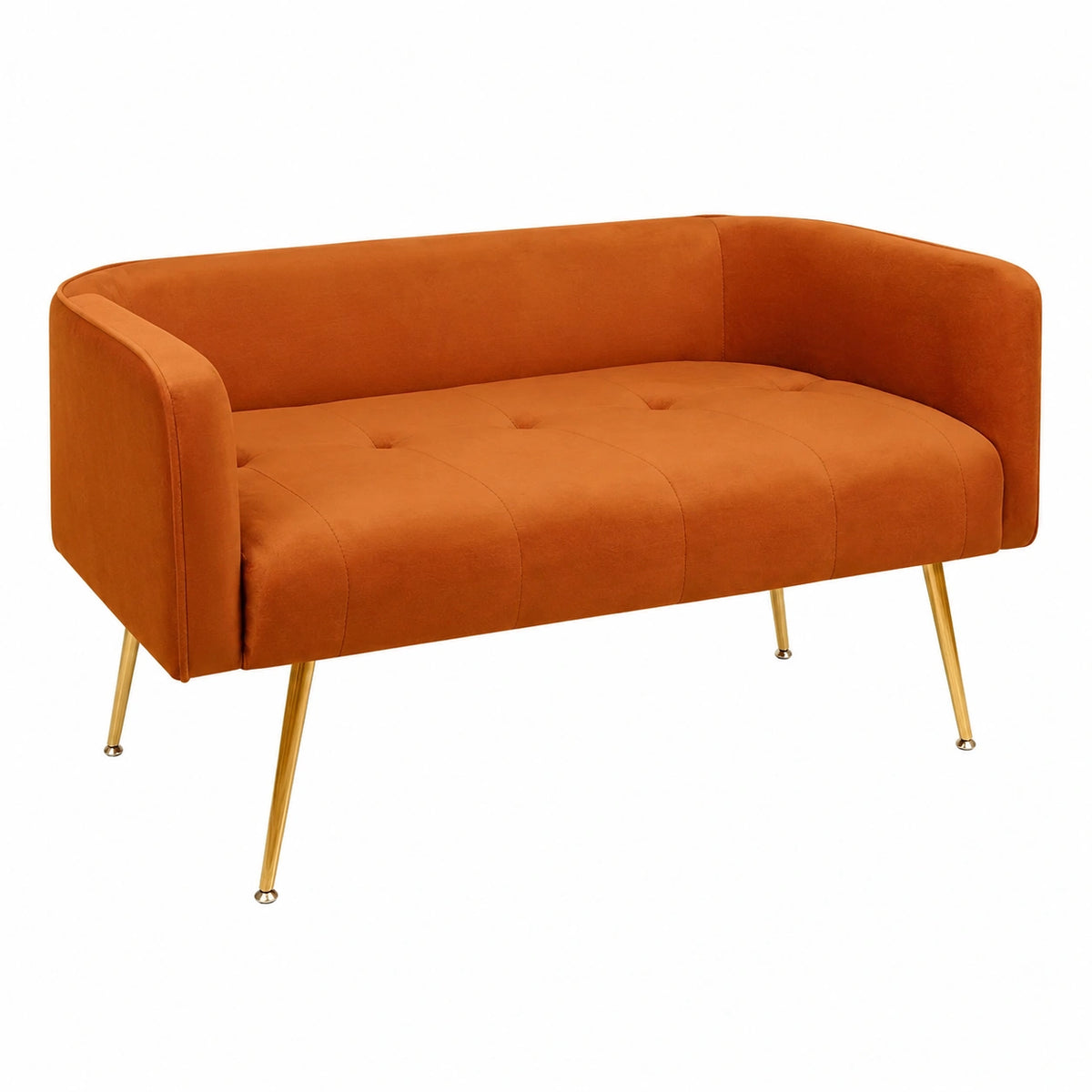 Divano in Velluto a Due Posti con Gambe Dorate, Design Moderno