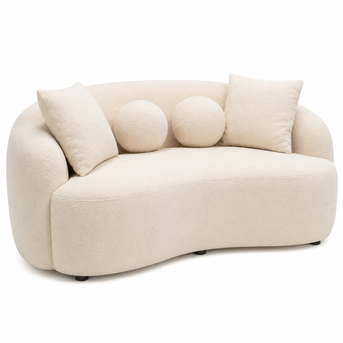 Sofà Curvo 2 Posti in Bouclè Teddy Beige di Design Moderno