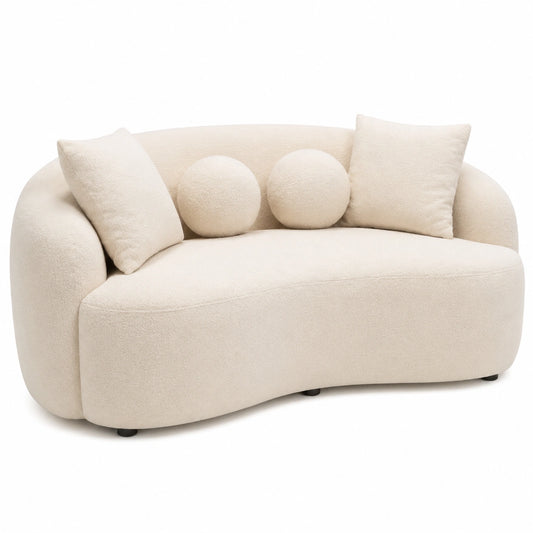 Sofà Curvo 2 Posti in Bouclè Teddy Beige di Design Moderno