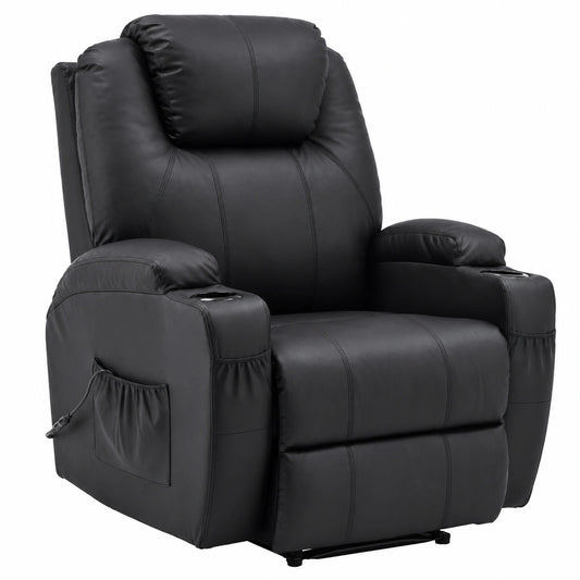 Poltrona Relax Elettrica MCombo con Massaggio e Riscaldamento - Reclinabile in Similipelle Nera