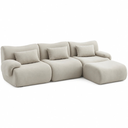 Divano componibile angolare 3 posti con chaise longue in tessuto bouclé beige pietra
