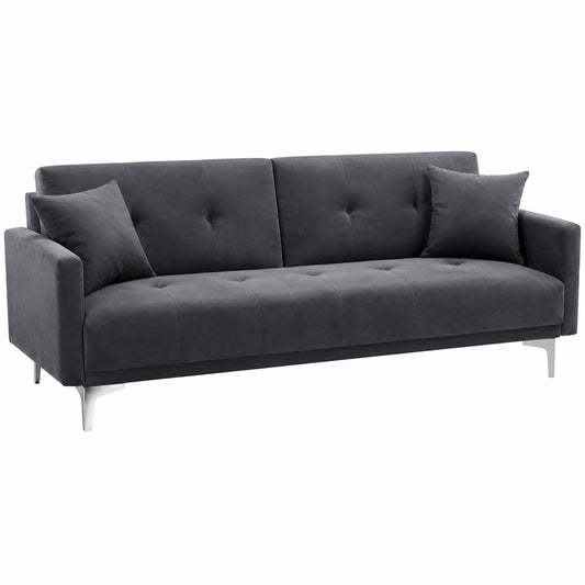 Divano Letto 3 Posti in Velluto Villolus Grigio Scuro con Design Moderno Clic Clac