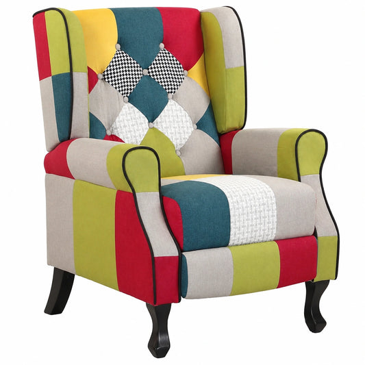 Poltrona Relax Reclinabile in Tessuto Patchwork per Salotto e Ufficio