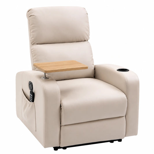 Poltrona Relax Massaggiante Reclinabile con Accessori Funzionali, Beige
