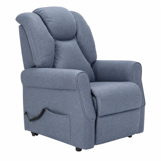 Poltrona Relax Italia con Alzapersona e Funzione Zero Gravity, 2 Motori Indipendenti, Rivestimento Antimacchia, Trasportabile, Blu Denim