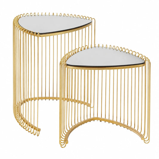 Kare Design Tavolino da Caffè Wire Gold Set di 2, Metallo e Vetro, Stile Moderno
