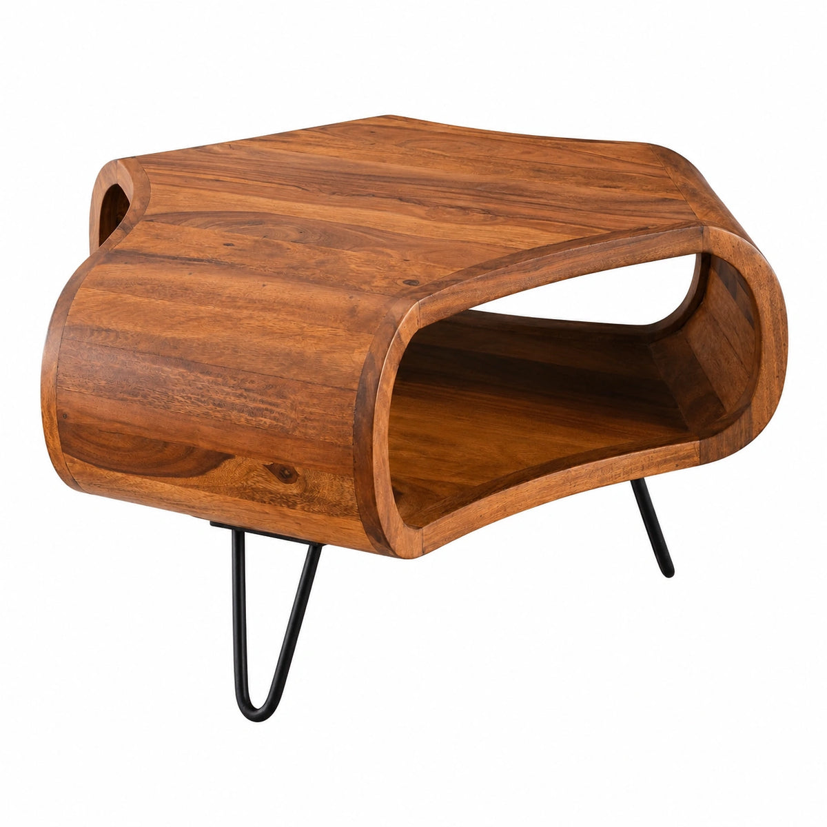FineBuy Tavolino da Caffè in Legno Sheesham con Mensola 55x55x38 cm