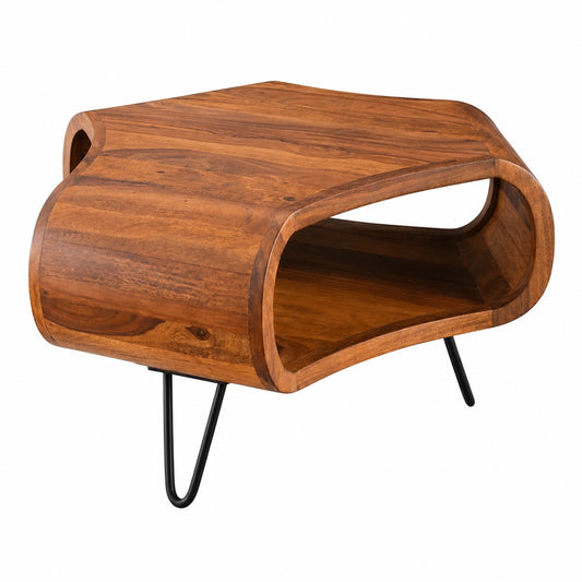 FineBuy Tavolino da Caffè in Legno Sheesham con Mensola 55x55x38 cm
