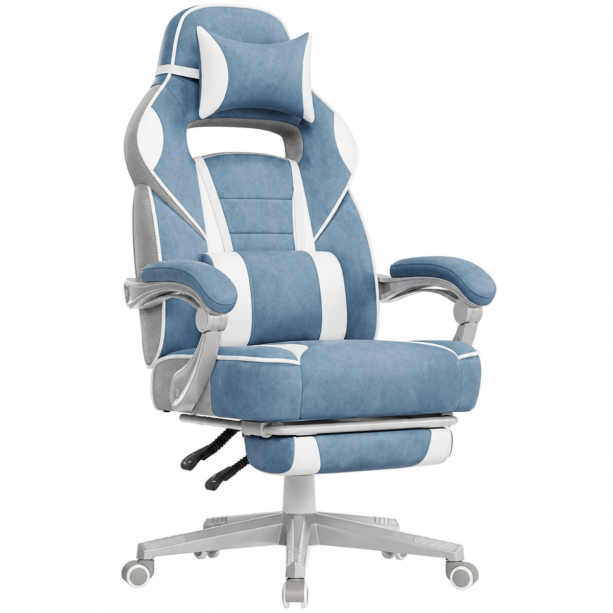 Sedia da Ufficio Ergonomica con Poggiapiedi, Inclinabile, Supporto Lombare, 150 kg, Blu e Bianco