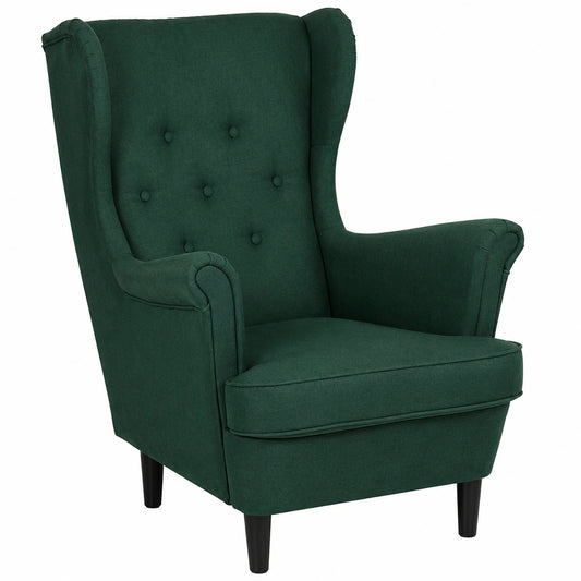 Poltrona LILIBET classica verde scuro con braccioli e schienale alto per massimo comfort